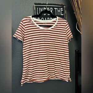 Striped Short Sleeve Crewneck Top - Rust and White. 24/7 Maurices. Large